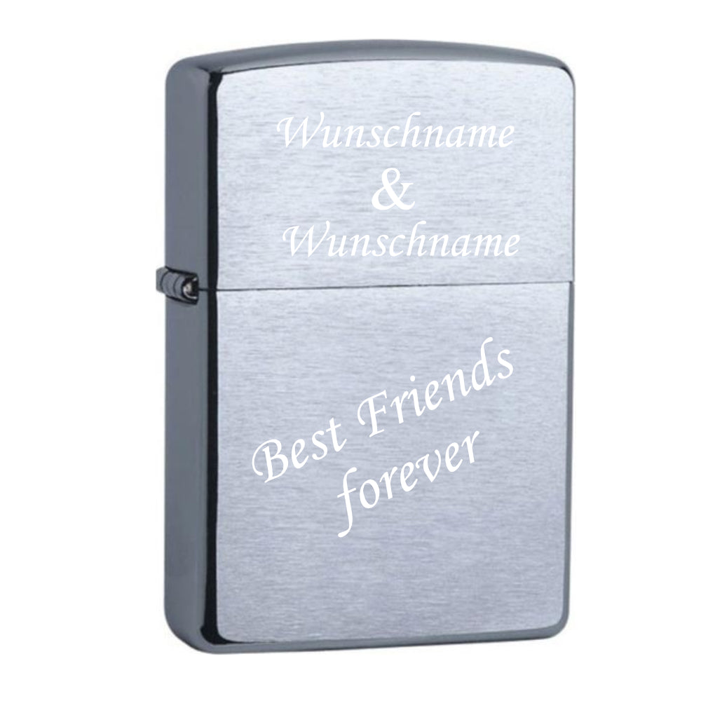 Best Friends forever mit zwei Wunschnamen Chrome Brushed Original Zippo  graviert