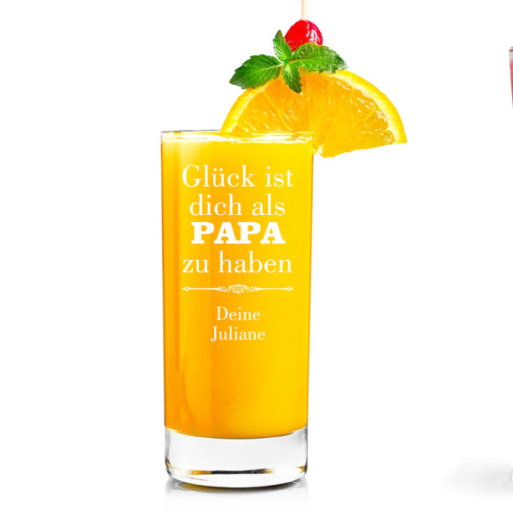 Glück ist dich als Papa zu haben - Trinkglas graviert und mit Name personalisiert 